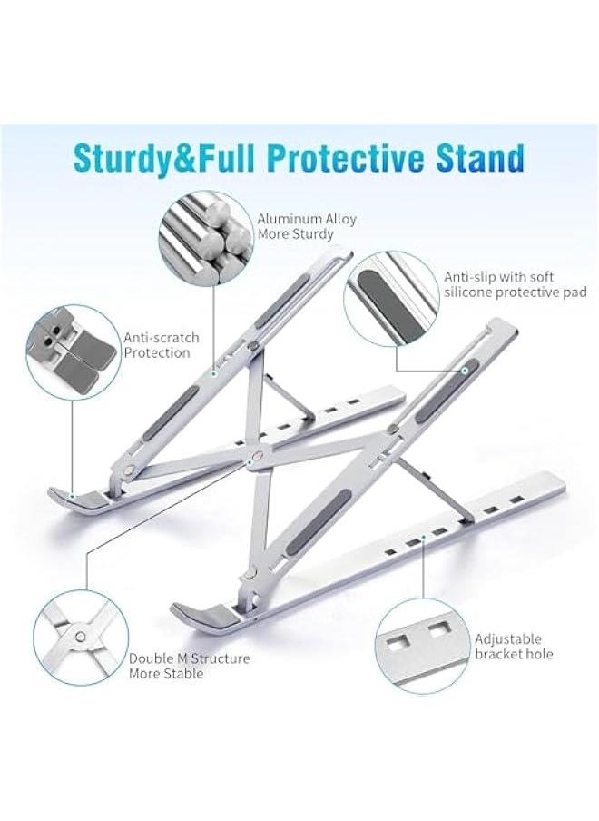 HOOKOR Laptop Stand, Laptop Holder Riser Computer Stand, Adjustable Aluminum Foldable Portable Notebook Stand, Compatible with MacBook Air Pro, HP, Lenovo, Dell,Laptops and Tablets (Silver)  - Image 5
