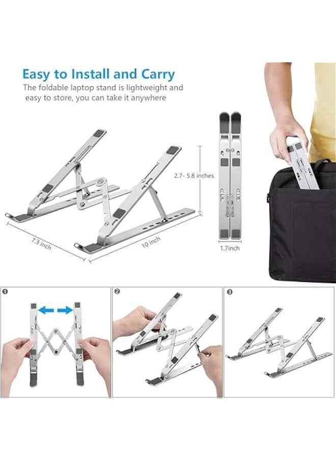 HOOKOR Laptop Stand, Laptop Holder Riser Computer Stand, Adjustable Aluminum Foldable Portable Notebook Stand, Compatible with MacBook Air Pro, HP, Lenovo, Dell,Laptops and Tablets (Silver)  - Image 2