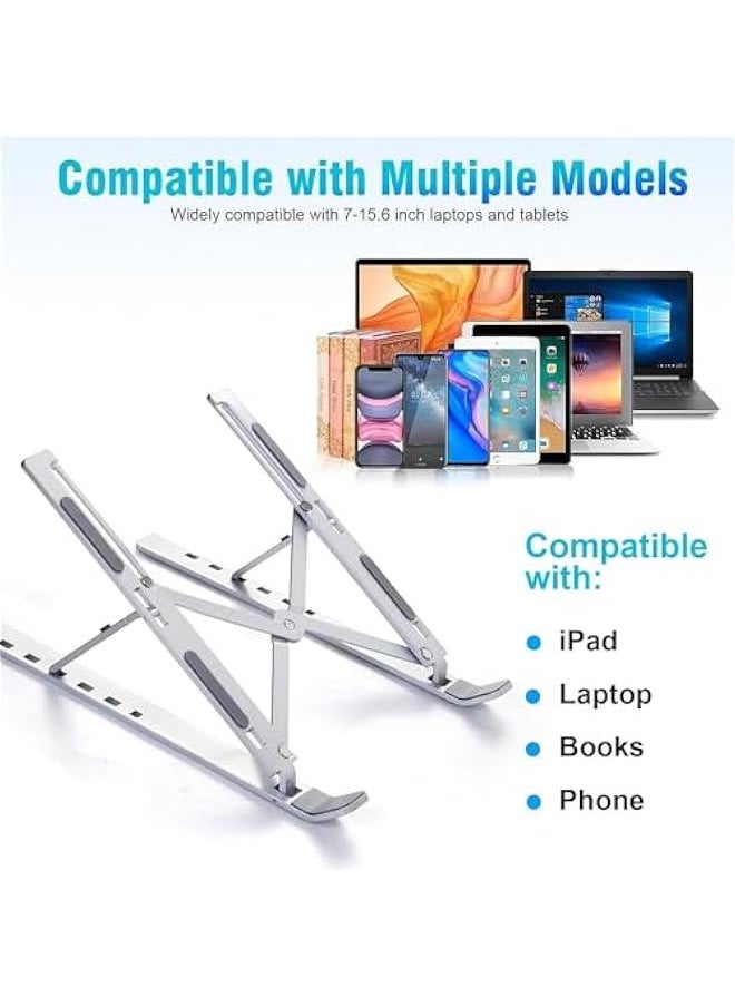 HOOKOR Laptop Stand, Laptop Holder Riser Computer Stand, Adjustable Aluminum Foldable Portable Notebook Stand, Compatible with MacBook Air Pro, HP, Lenovo, Dell,Laptops and Tablets (Silver)  - Image 3
