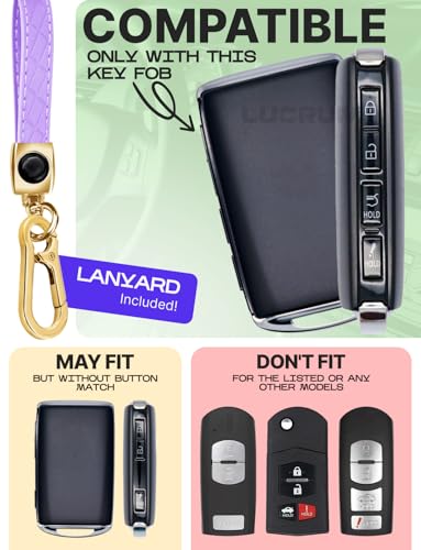 Lucrum for Mazda CX5 Key Fob Cover and Leather Keychain TPU Key Case for Mazda 3 6 CX5 CX9 CX30 CX50 CX7020192025 Keyfob Cover Compatible with WAZSKE11D0 Purple and Black - Image 3
