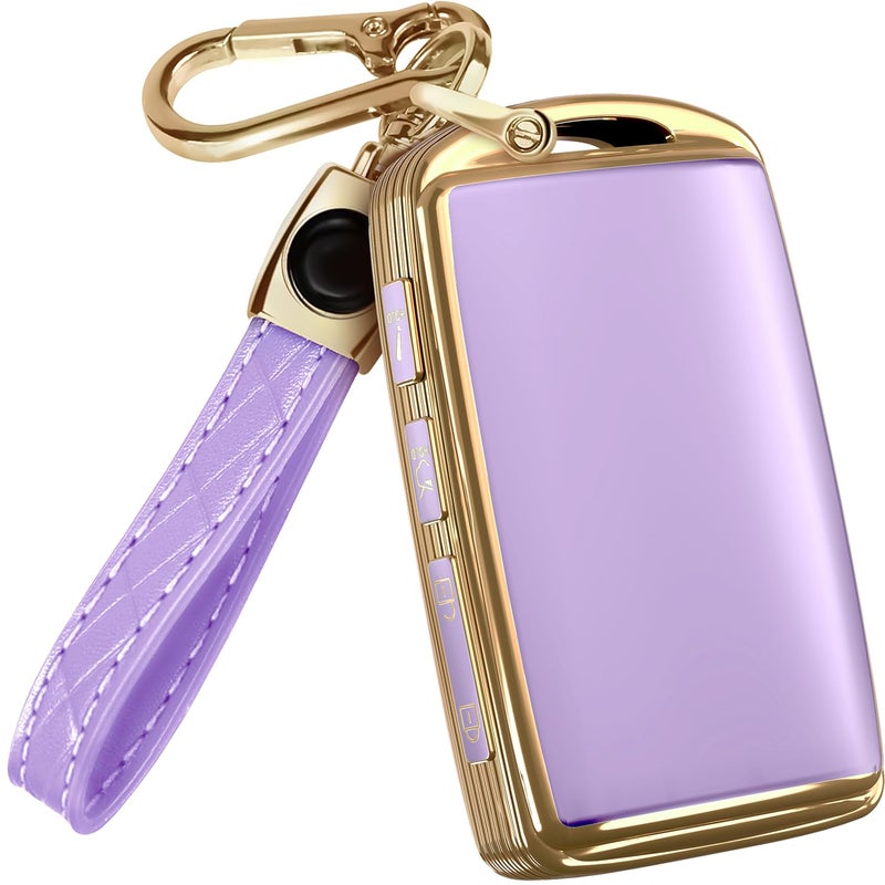 Lucrum for Mazda CX5 Key Fob Cover and Leather Keychain TPU Key Case for Mazda 3 6 CX5 CX9 CX30 CX50 CX7020192025 Keyfob Cover Compatible with WAZSKE11D0 Purple and Black - Image 2