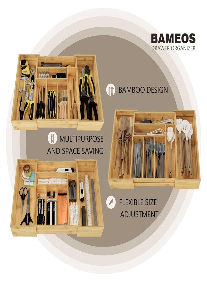 BAMEOS 3.9inch Tall Bamboo Drawer Organizer, Expandable Utensil Holder with 8 Compartments, Adjustable Kitchen Drawer Divider for Flatware, Silverware and Gadgets, Deep Storage for Home and Office - Image 4