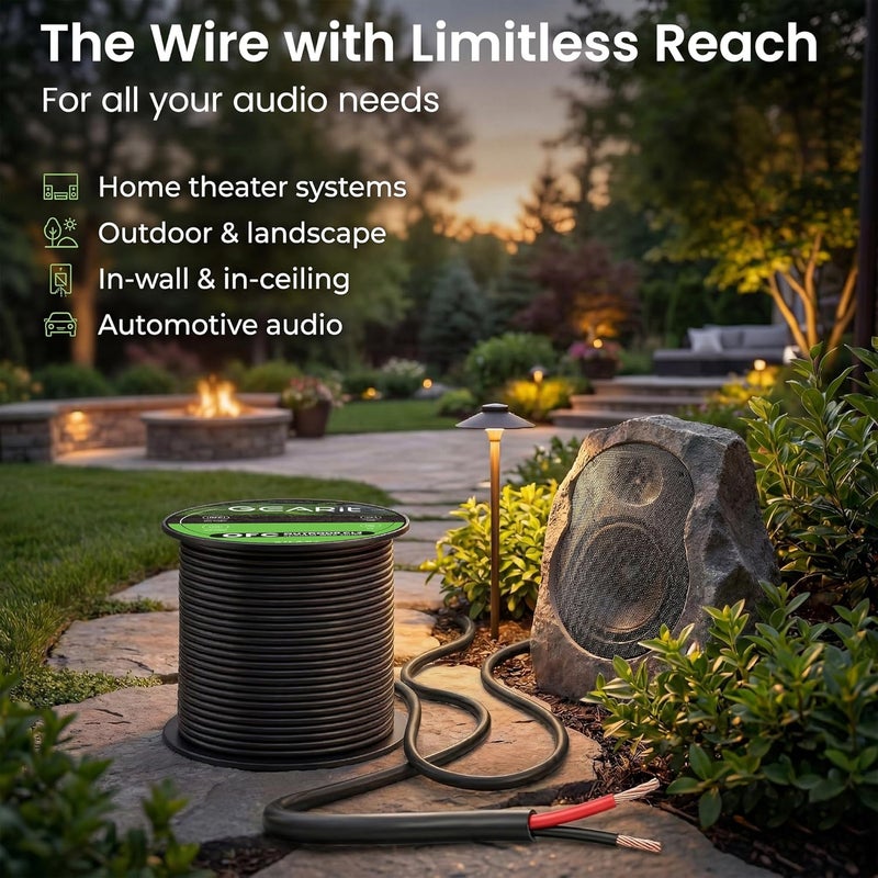 GearIT 14/2 Speaker Wire (20 Feet) 14 AWG Gauge, Direct Burial Outdoor In-Ground/In-Wall/CL3 CL2/2 Conductors/OFC Oxygen Free Copper, Black, 20 Feet - Image 2