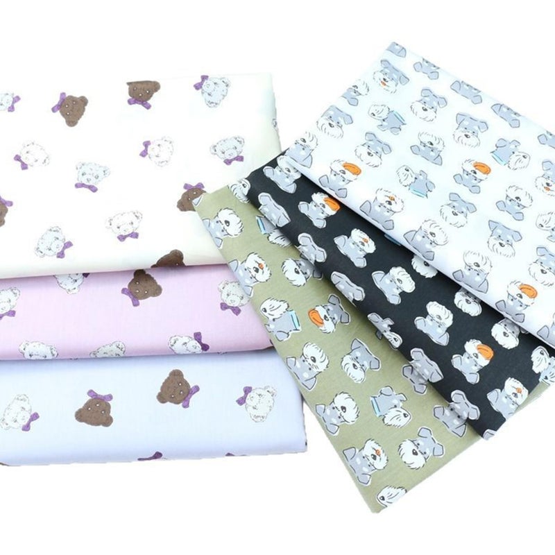 Hanjunzhao 6Pcs Cartoon Animal Print Dog Bear Cotton Fat Quarters Fabric Bundles Pre-cuts 18 x 22 inch for Quilting, Sewing, Pet Clothes, Appparel, Bags, and Crafts, Sewing Supplies ï»¿ - Image 1