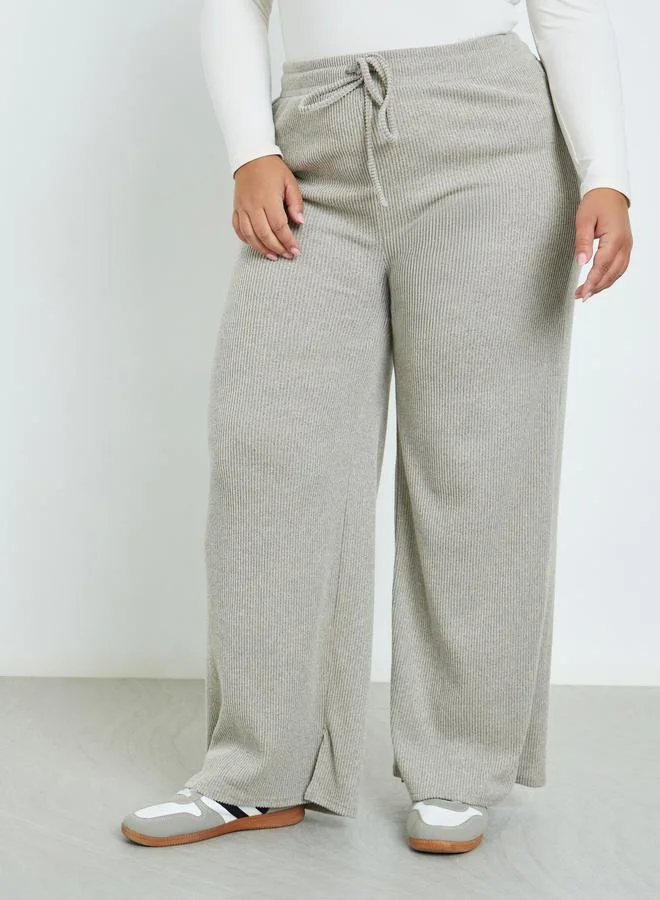 Styli Plus Size Grey Knit Wide Leg Trousers