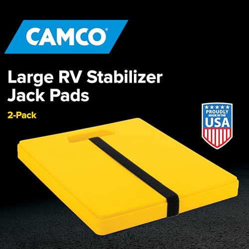 Camco Camper/RV Large Stabilizer Jack Pads - Features Interlocking Design & Handy Strap for RV Storage - Built-in Handle - Use with RV Leveling System, RV Levels & More - 14” x 12”, 2-Pk (44541) - Image 2