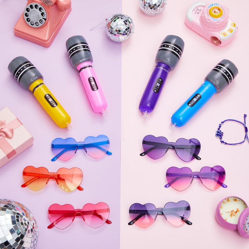 LaRandom 12 Set K-pop Party Favors Includes Inflatable Microphones and Heart Sunglasses K-pop Music Theme Party Favors 80s 90s Cosplay Stage Decoration Supplies(Pink, Purple, Blue, Yellow) - Image 3