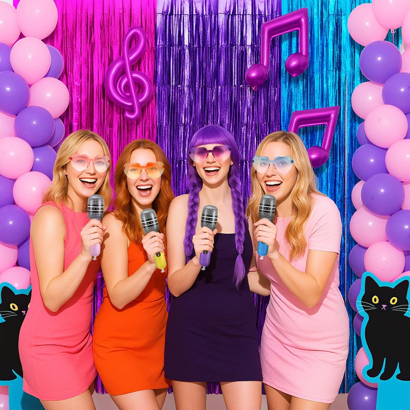 LaRandom 12 Set K-pop Party Favors Includes Inflatable Microphones and Heart Sunglasses K-pop Music Theme Party Favors 80s 90s Cosplay Stage Decoration Supplies(Pink, Purple, Blue, Yellow) - Image 5