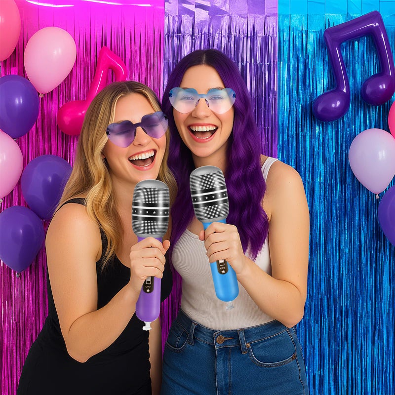 LaRandom 12 Set K-pop Party Favors Includes Inflatable Microphones and Heart Sunglasses K-pop Music Theme Party Favors 80s 90s Cosplay Stage Decoration Supplies(Pink, Purple, Blue, Yellow) - Image 4