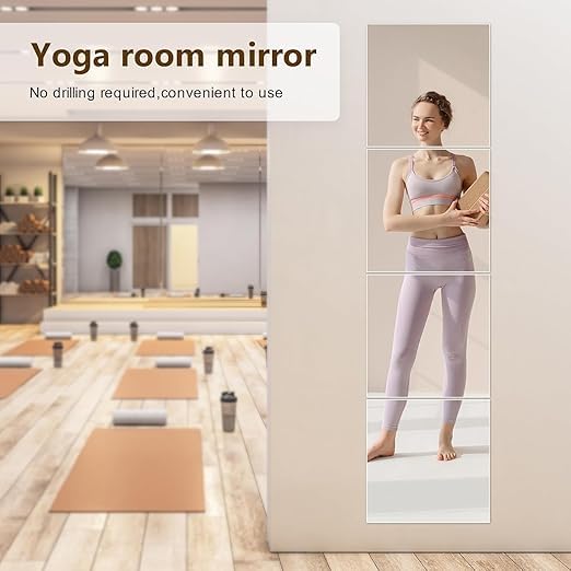 SEVEN HORSES Real HD Glass Stickers Full Length Wall Mirror Tiles,12'' x 12'' x 4PCS,Frameless Full Body Mirror Tiles for Bedroom,Full Length Mirror Wall Mounted for Home Gym,Door,Square,Transparent - Image 5