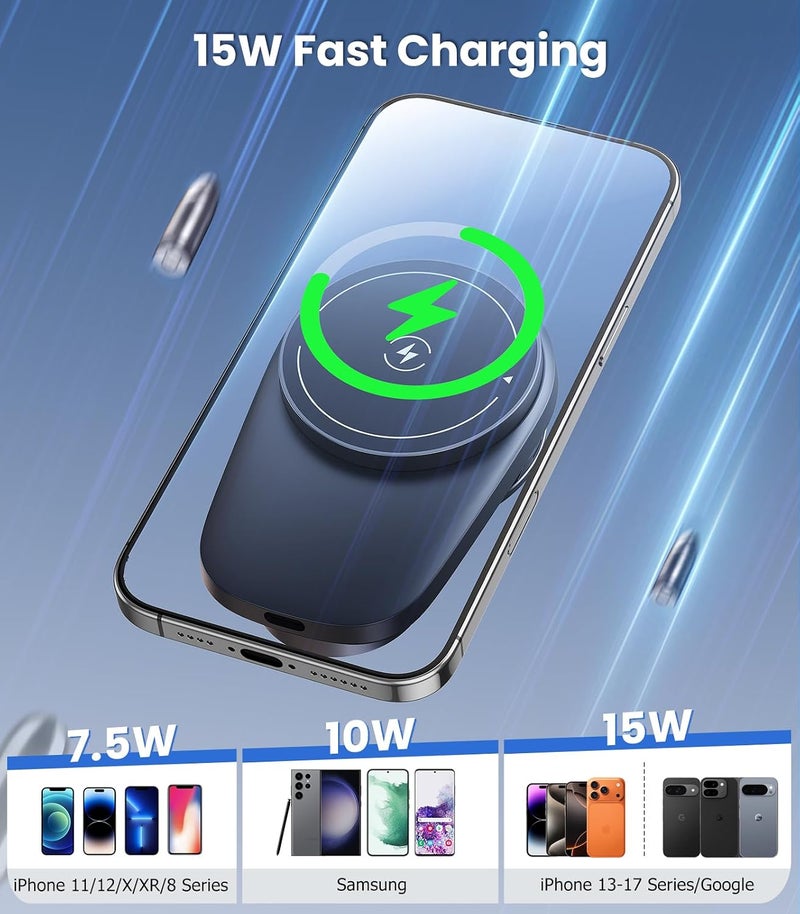 DICMKY Long-arm Wireless Magnetic Car Phone Holder Mount with Cooling Fan & RGB Lights, 15W Fast Charging Auto-Rotate Charger for iPhone 17/16/15/14/13/12 S25 Samsung Google, Car Air Vent  Mount - Image 4