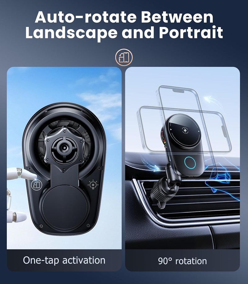 DICMKY Long-arm Wireless Magnetic Car Phone Holder Mount with Cooling Fan & RGB Lights, 15W Fast Charging Auto-Rotate Charger for iPhone 17/16/15/14/13/12 S25 Samsung Google, Car Air Vent  Mount - Image 5