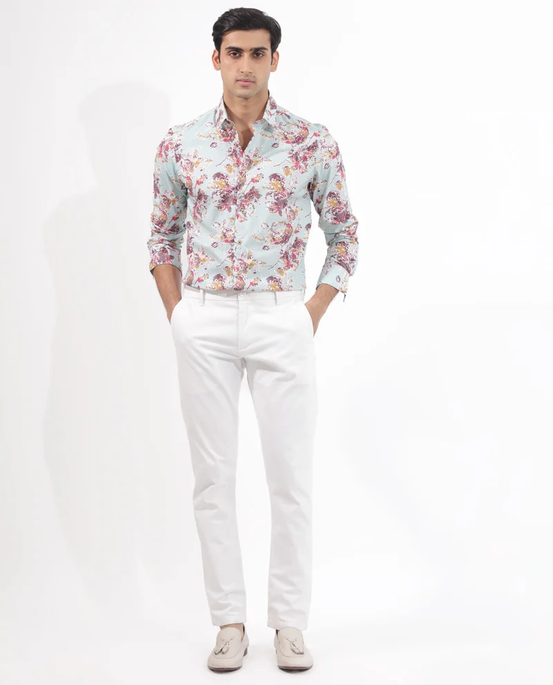 Rare Rabbit Rare Rabbit Jaqenn Primary Turq Cotton Fabric Full Sleeves Floral Print Shirt