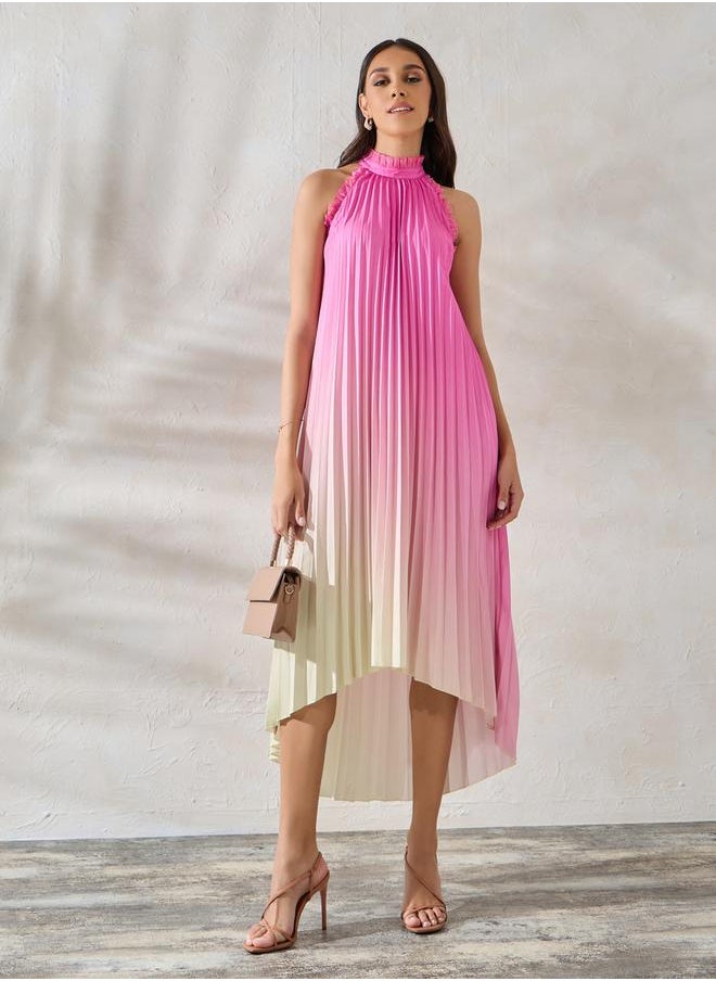 Styli Ombre Look High-Low Hem Midi Dress with Halter Neck  - Image 1