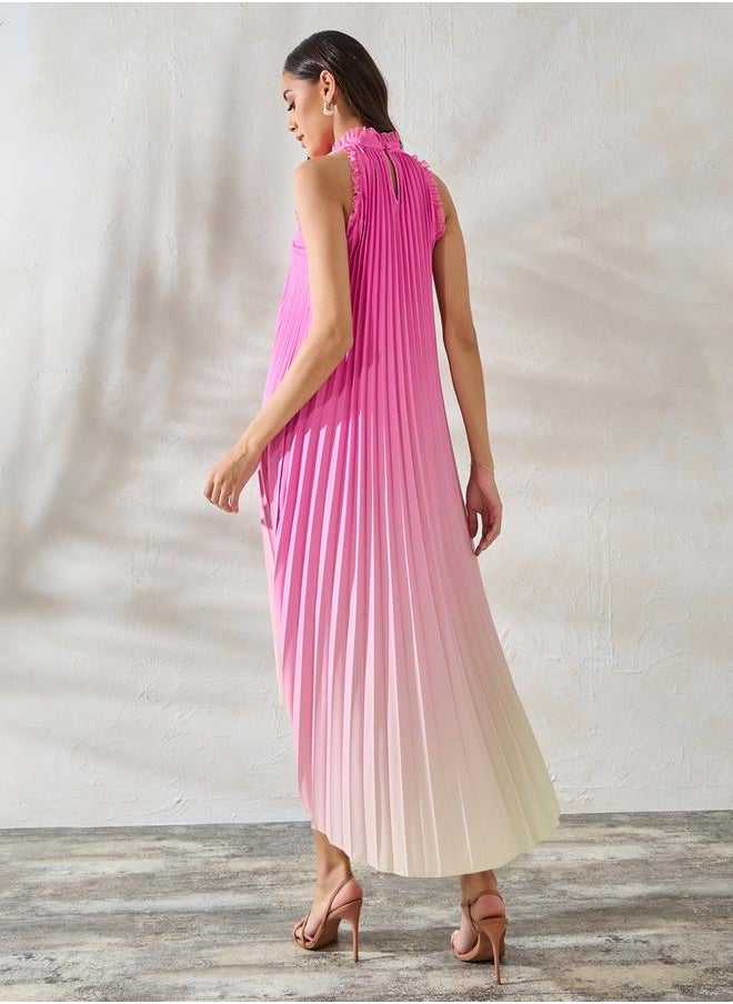 Styli Ombre Look High-Low Hem Midi Dress with Halter Neck  - Image 4