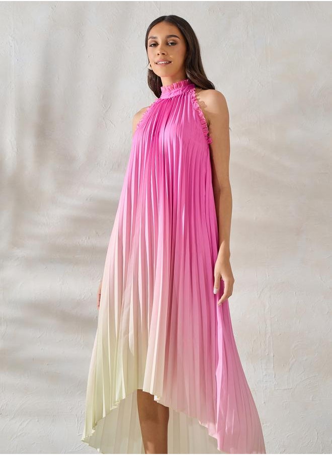 Styli Ombre Look High-Low Hem Midi Dress with Halter Neck  - Image 2