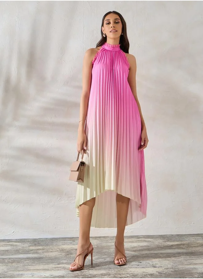 ستايلي Ombre Look High-Low Hem Midi Dress with Halter Neck