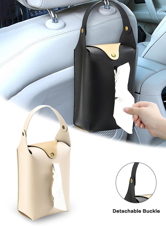 Sweet Life 2Pcs Car Tissue Holder, Large Car Headrest Hanging Tissue Box Cover, PU Leather Auto Napkin Holder, Universal Vehicle Backseat Paper Organizer for Cars Sun Visor - Image 1