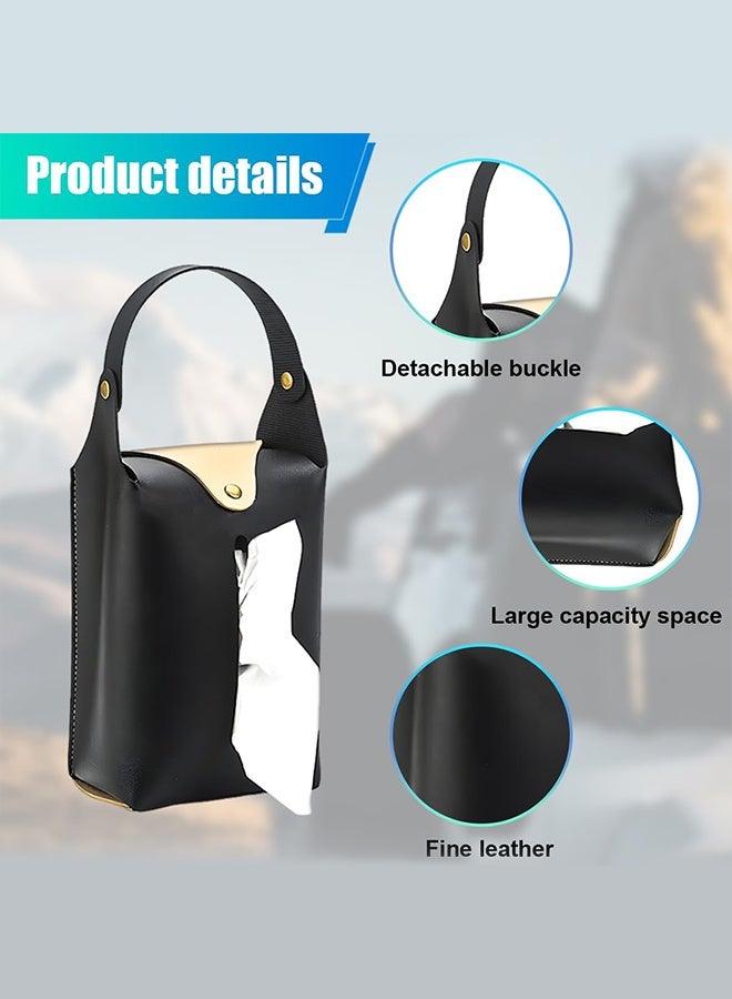 Sweet Life 2Pcs Car Tissue Holder, Large Car Headrest Hanging Tissue Box Cover, PU Leather Auto Napkin Holder, Universal Vehicle Backseat Paper Organizer for Cars Sun Visor - Image 2