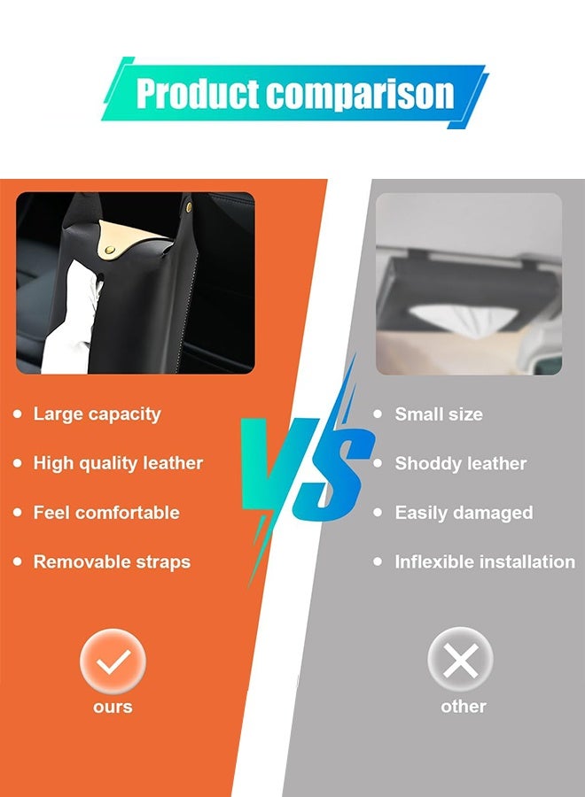Sweet Life 2Pcs Car Tissue Holder, Large Car Headrest Hanging Tissue Box Cover, PU Leather Auto Napkin Holder, Universal Vehicle Backseat Paper Organizer for Cars Sun Visor - Image 3