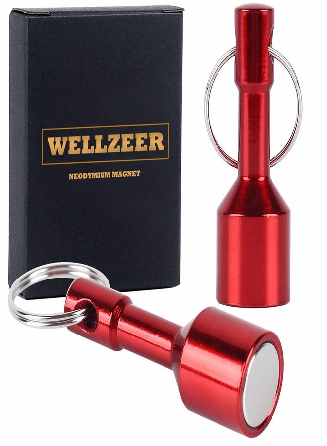 WELLZEER Keychain Magnet for Testing Brass,N52 Red Pocket Magnets for Purse with Strong Magnetic Rare Earth Neodymium,Gold,Silver, Jewelry, Metals Test Magnet and Hanging Keys Holder (2PACK-D15mm-RED) - Image 1