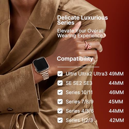 Fullmosa Slim Metal Band [No Watch] Compatible with Apple Watch Strap 41mm 40mm 38mm 46mm 45mm 44mm 42mm 49mm,Thin Strap for iWatch Ultra3/2/1 SE3/2/1 Series 11/10/9/8/7/6/5/4/3 2/1,Rose Gold - Image 4