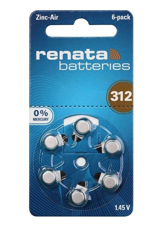 Renata 12-Pieces Renata (Size 312) Hearing Aid 1.45V Zinc-Air 0% Mercury Batteries - Image 1