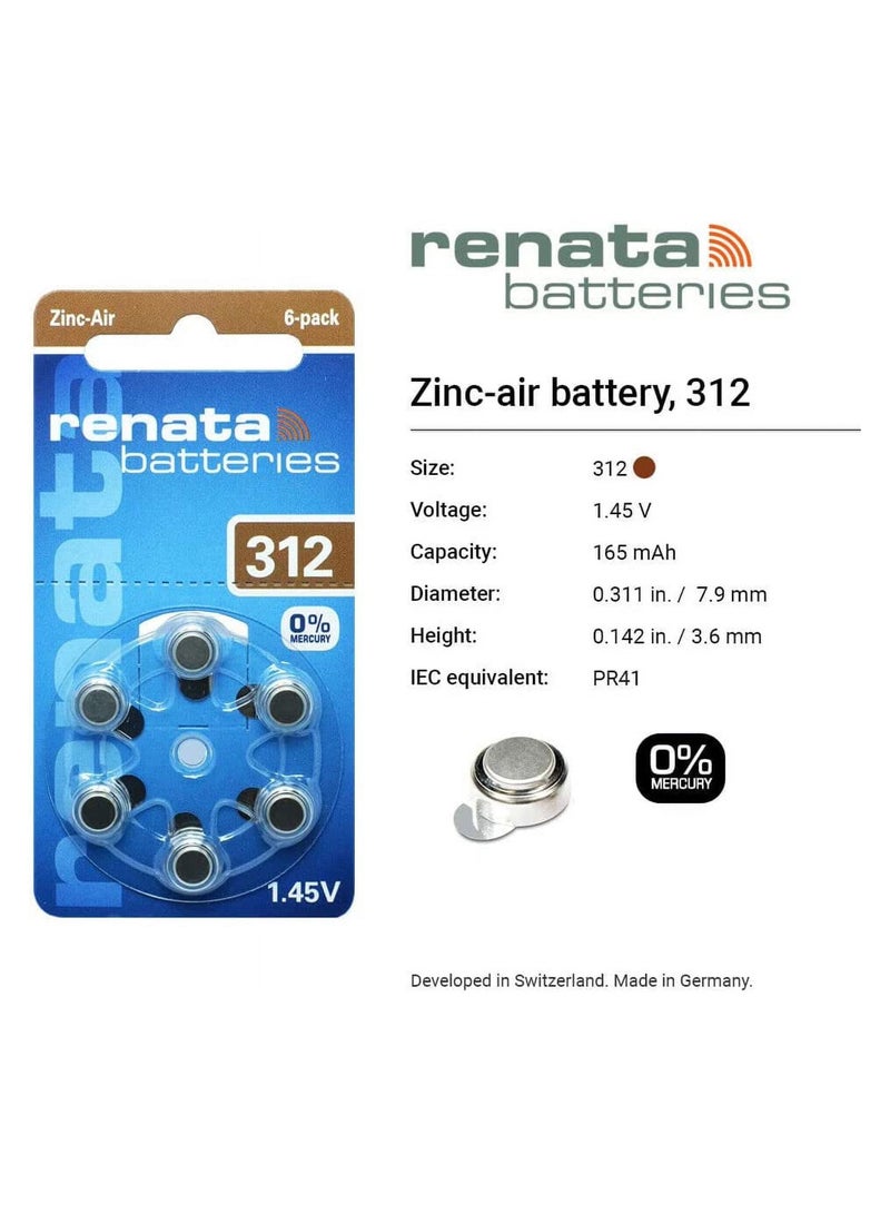 Renata 12-Pieces Renata (Size 312) Hearing Aid 1.45V Zinc-Air 0% Mercury Batteries - Image 2
