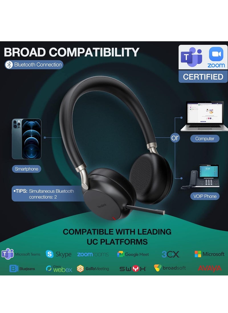 Yealink Yealink BH72 Lite Bluetooth Headset with Microphone Wireless Headset Teams & Zoom Certified Office Headphone with Noise Canceling Mic Retractable Microphone Arm for IP VoIP Phones Computer PC Laptop  - Image 4