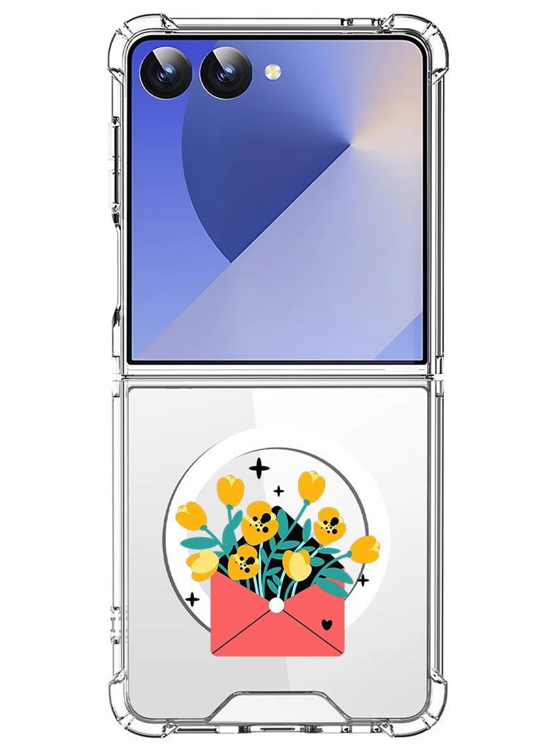 Theodor Magnetic Case for Samsung Galaxy Z Flip 7 Compatible with MagSafe Wireless Charging, Shockproof Phone Bumper Cover flowers in envelope - Image 1
