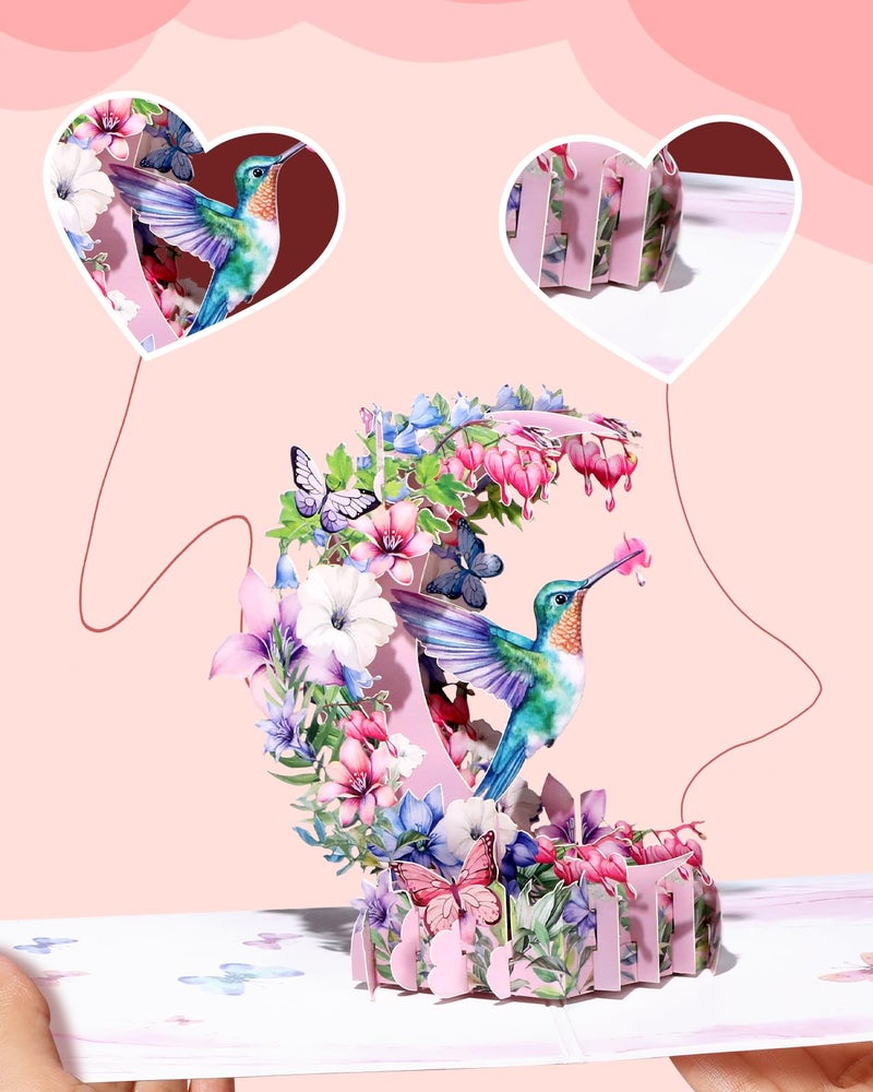 JMHACHY Hummingbird Pop Up Valentines Card - Hummingbird 3D Birthday Card, Thank You Greeting Card, Spring Themed Easter Card, All Occasion for Wife Mom Mother Wife Grandma Women Daughter - Image 3