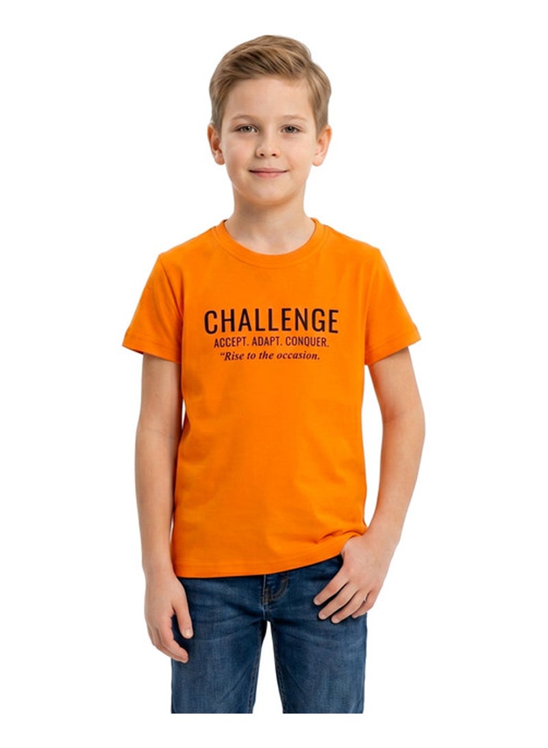 Andora Short Sleeves Printed Boys T-Shirt - Orange - Image 1