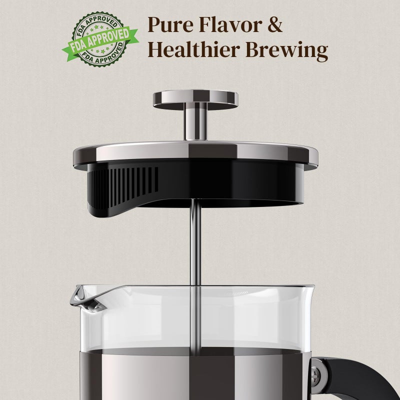 Veken French Press Coffee Maker 21oz 0.6 L, Single Serve Small Pot, Heat Resistant Thickened Borosilicate Glass,Stainless Steel Brewer,Cold Brew Cafetera Teapot for Kitchen Travel Camping, Dark Pewter - Image 2