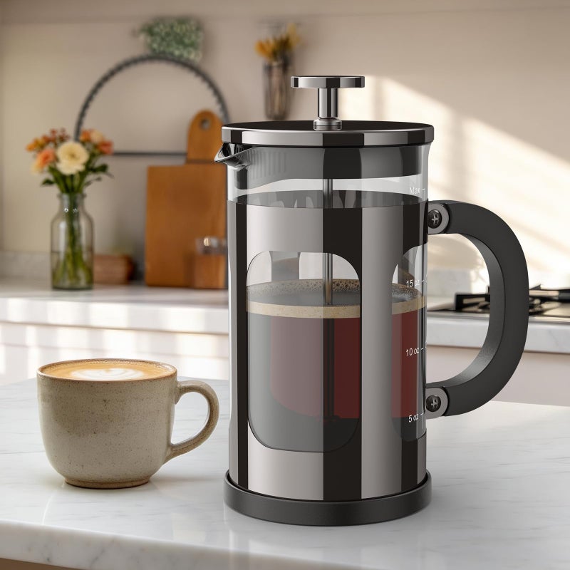 Veken French Press Coffee Maker 21oz 0.6 L, Single Serve Small Pot, Heat Resistant Thickened Borosilicate Glass,Stainless Steel Brewer,Cold Brew Cafetera Teapot for Kitchen Travel Camping, Dark Pewter - Image 1