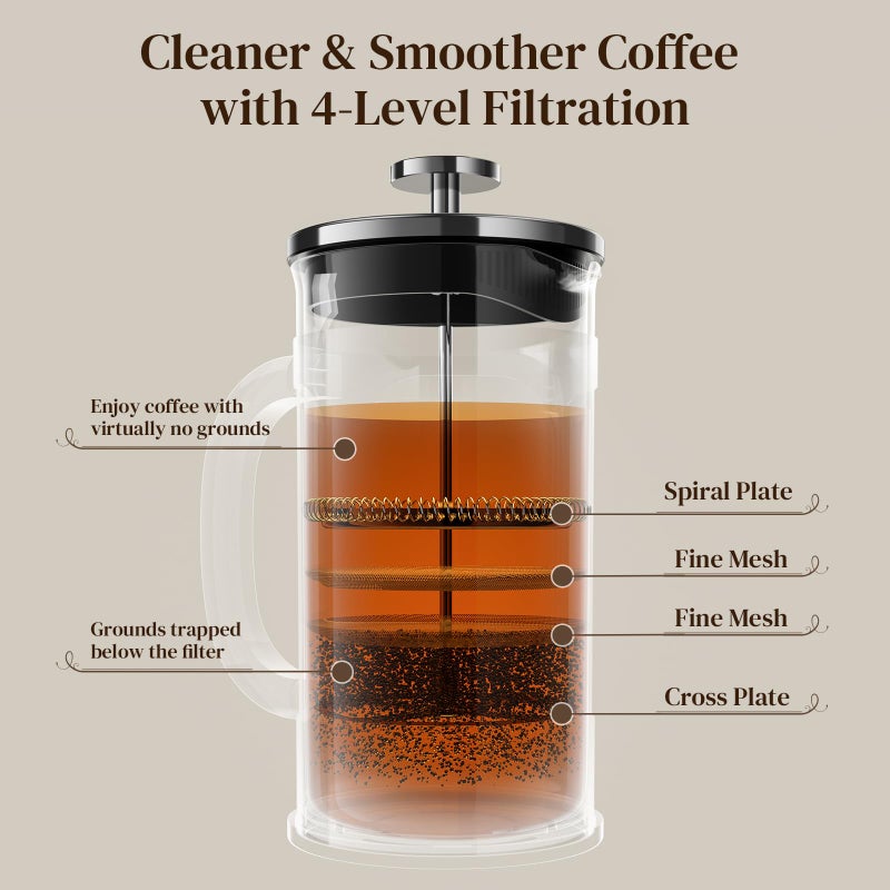 Veken French Press Coffee Maker 21oz 0.6 L, Single Serve Small Pot, Heat Resistant Thickened Borosilicate Glass,Stainless Steel Brewer,Cold Brew Cafetera Teapot for Kitchen Travel Camping, Dark Pewter - Image 5