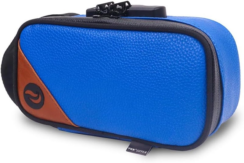 Skunk Sidekick Smell Proof Case w/Combo Lock - SK9 Premium odorless Technology (Navy Blue Leather w/Brown) - Image 1