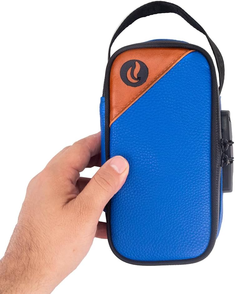 Skunk Sidekick Smell Proof Case w/Combo Lock - SK9 Premium odorless Technology (Navy Blue Leather w/Brown) - Image 4