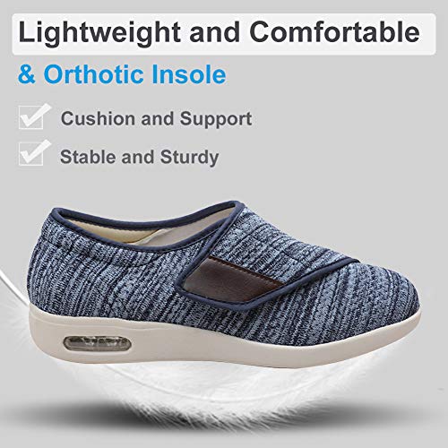 Orthoshoes أحذية نسائية أنيقة لمرضى السكري مع دعم للقوس، عرض واسع إضافي أحذية مشي للإيدما مع حزام قابل للتعديل سهل الارتداء والخلع مع 3 أزواج من نعل الاستبدال لدعم القدمين المتورمتين باللون الأزرق الفاتح - Image 4