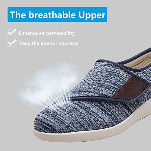 Orthoshoes أحذية نسائية أنيقة لمرضى السكري مع دعم للقوس، عرض واسع إضافي أحذية مشي للإيدما مع حزام قابل للتعديل سهل الارتداء والخلع مع 3 أزواج من نعل الاستبدال لدعم القدمين المتورمتين باللون الأزرق الفاتح - Image 3