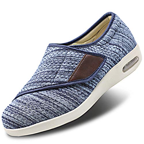 Orthoshoes أحذية نسائية أنيقة لمرضى السكري مع دعم للقوس، عرض واسع إضافي أحذية مشي للإيدما مع حزام قابل للتعديل سهل الارتداء والخلع مع 3 أزواج من نعل الاستبدال لدعم القدمين المتورمتين باللون الأزرق الفاتح - Image 1