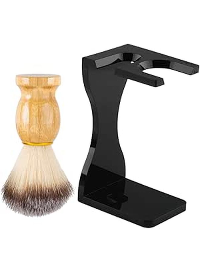 Black Acrylic Shaving Brush Razor Holder Stand Set Mens Grooming Bathroom Organizer - Image 1