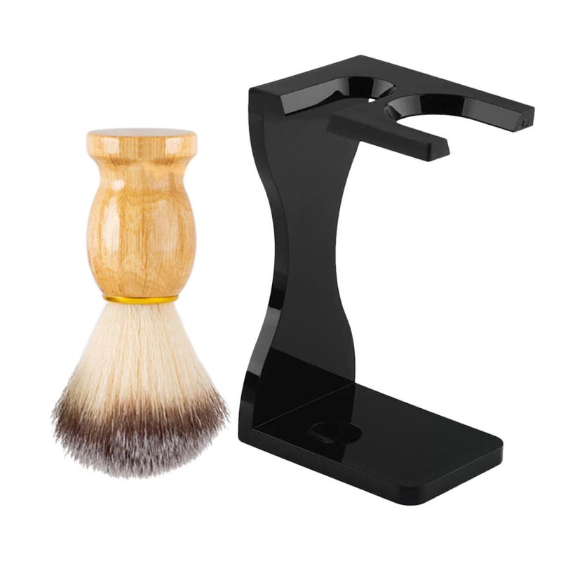 Black Acrylic Shaving Brush Razor Holder Stand Set Mens Grooming Bathroom Organizer - Image 2