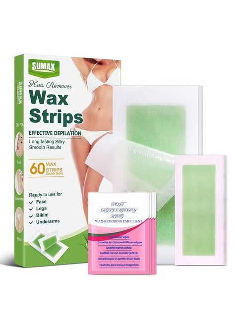 Wax Strips - Hair Removal Wax - 60Pcs Professional Waxing Strips, Suitable for Face, Body, Legs, Underarms, Etc