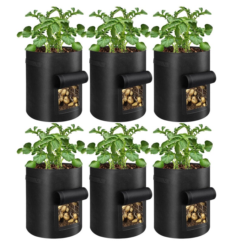 BIJOKETTEN 6 Pack Potato Grow Bags 10 Gallon Planting Bags Large Fabric Pots with Flap Window Vegetable Planter Garden Pot Tall Potato Growing Containers with Handles for Vegetables Fruits and More Black - Image 2