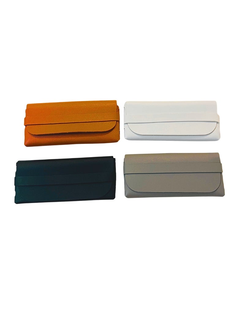 Booma Opticals Pack of 4 Soft Glasses Cases, 8 x 17 cm, Soft Glasses Case, PU Leather, Portable, Sunglasses Case, Soft Bag, Sunglasses Bag for Men and Women: Brown, white, Grey and Black for Storage & Travel. - Image 2