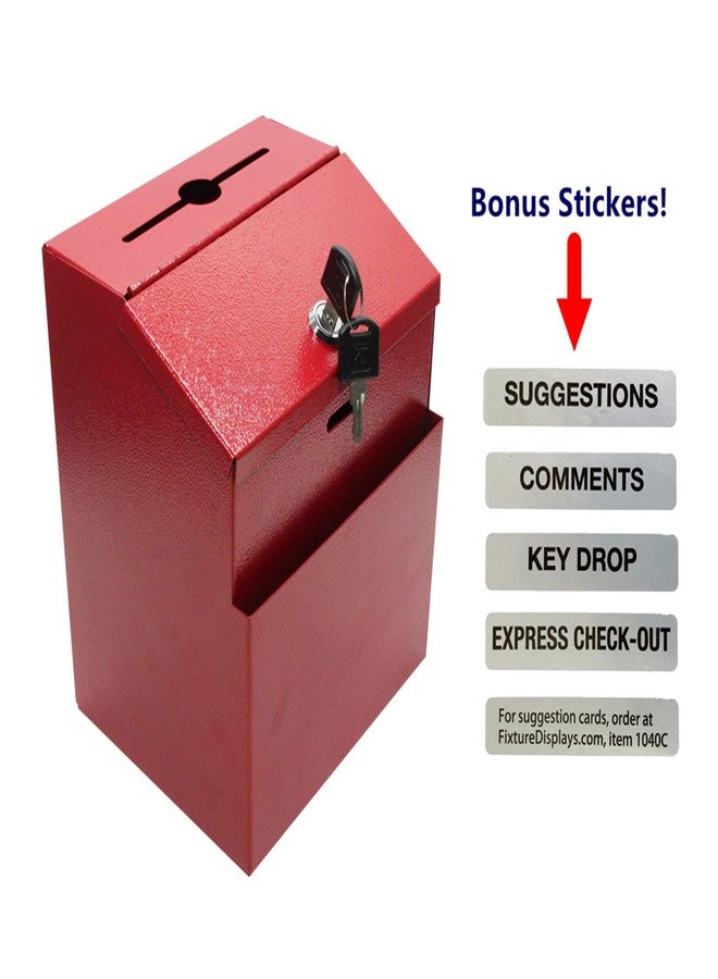 FixtureDisplays® Red Suggestion Metal Donation Key Drop Box Express Checkout Comments sales lead box 11118-RED-FBA - Image 2