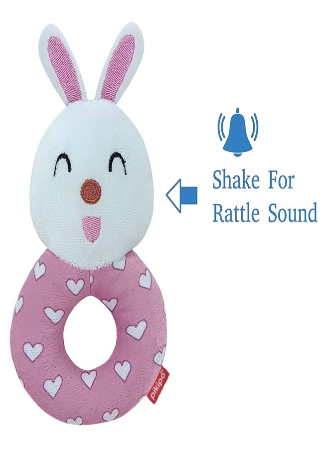 Pikipo Plush Bunny Face Rattle Soft Toy with Round Handle (Pink, Toddlers) - Image 3