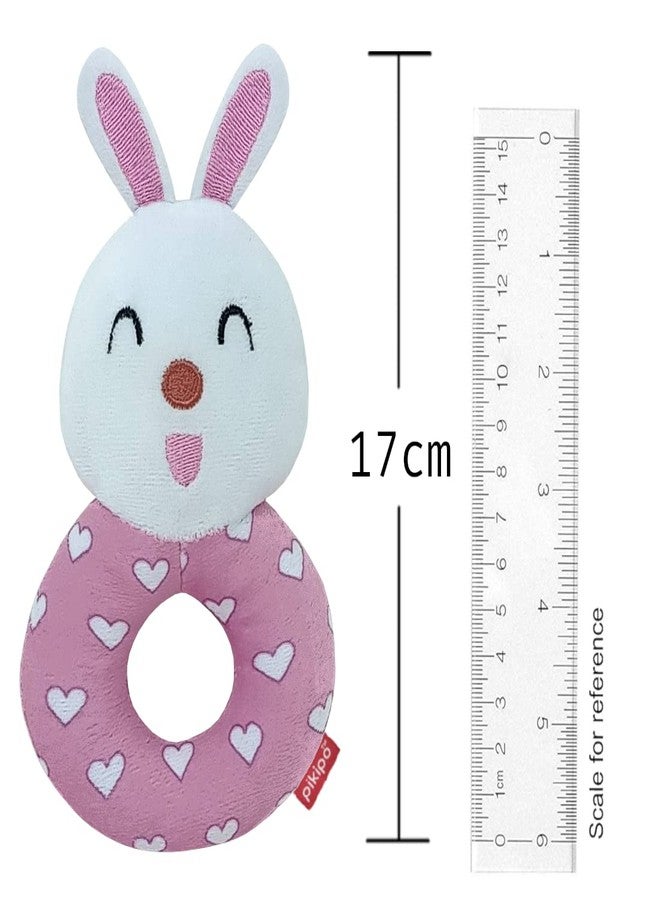 Pikipo Plush Bunny Face Rattle Soft Toy with Round Handle (Pink, Toddlers) - Image 2