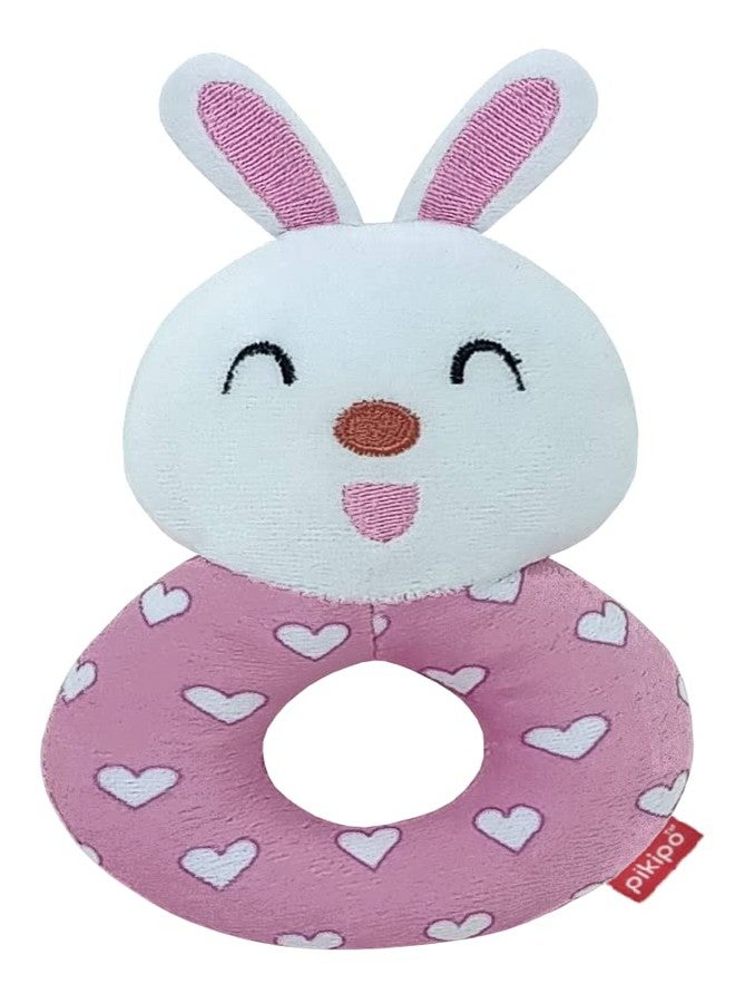 Pikipo Plush Bunny Face Rattle Soft Toy with Round Handle (Pink, Toddlers) - Image 1