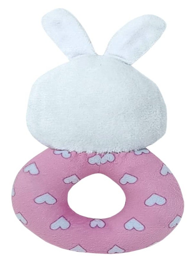 Pikipo Plush Bunny Face Rattle Soft Toy with Round Handle (Pink, Toddlers) - Image 4